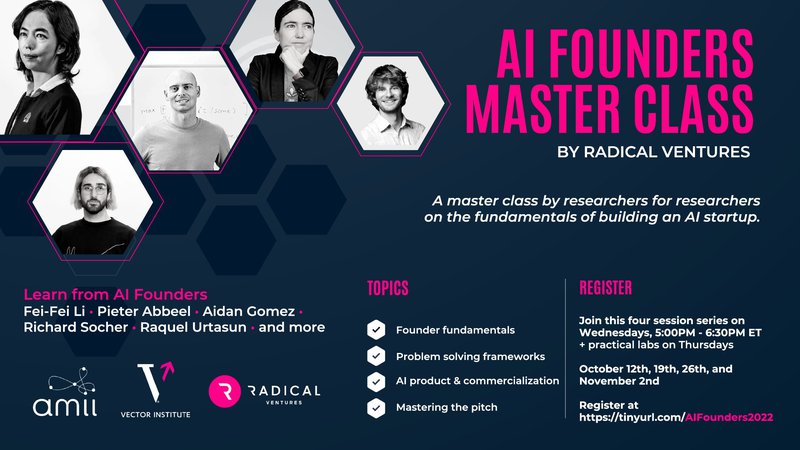 AI Founders Master Class Poster, with event details and speaker headshots