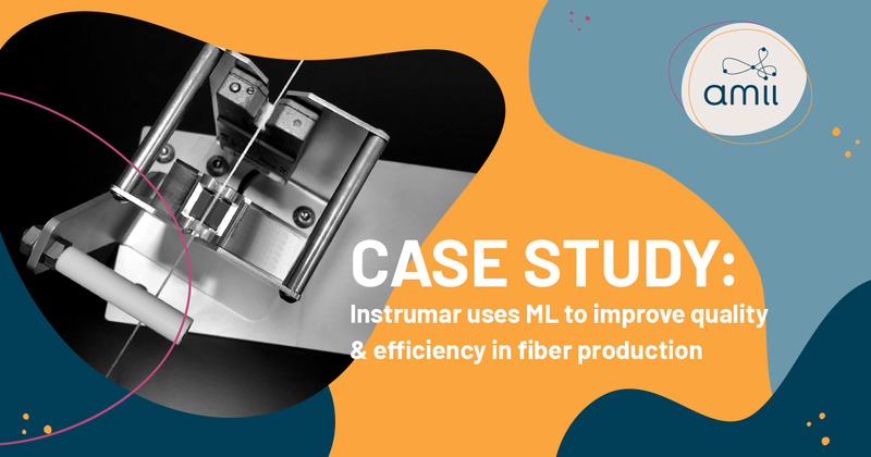 Text: "Case study: Instrumar uses ML to improve quality & efficiency in fiber production" - Image: black and white fiber production machinery